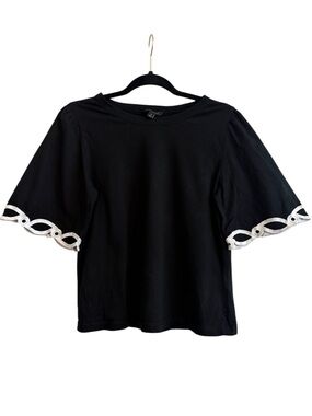 Banana Republic Black Short Sleeve Top with White Loop-Trim Sleeves
